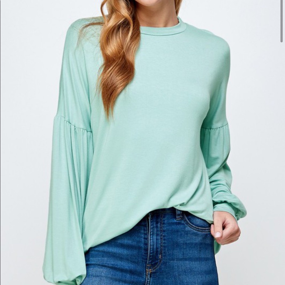 Slight Bubble Sleeve Light Sage Top BNWT